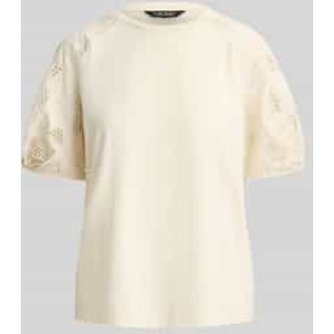 relaxed fit T-shirt van puur katoen met mouwen van broderie