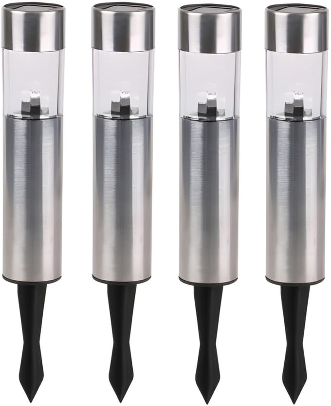 Sunnydays Tuinlampen / prikspot Solar Solento - 4x - zilver - RVS - waterbestendig - 30 cm