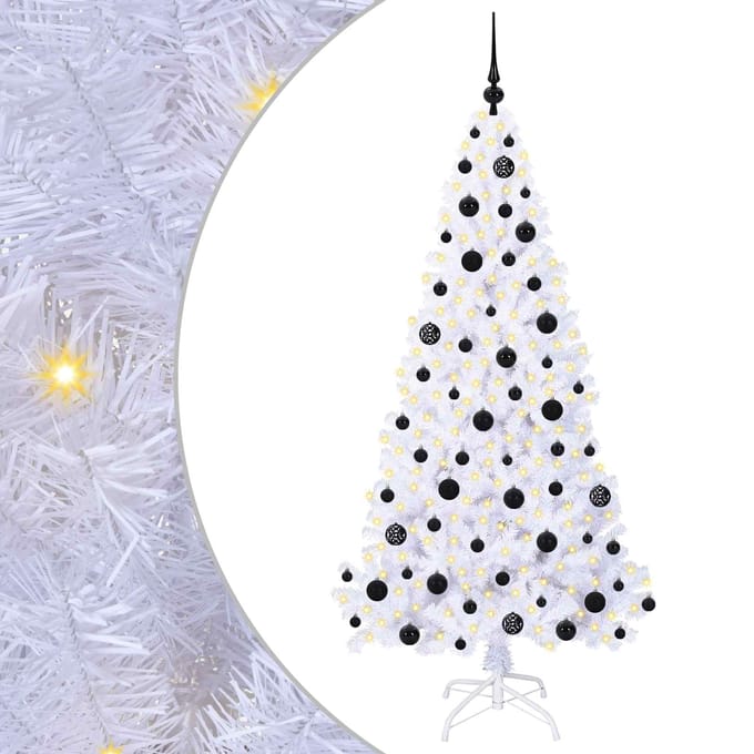 vidaXL - Kunstkerstboom - met - 300 - LED - Wit - 180 - cm - PVC - en - Staal