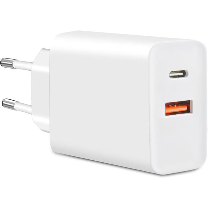 Chargeur Rapide 20W PD USB C USB A Mural Double Port Bloc de Charge Rapide pour Téléphone Écouteurs