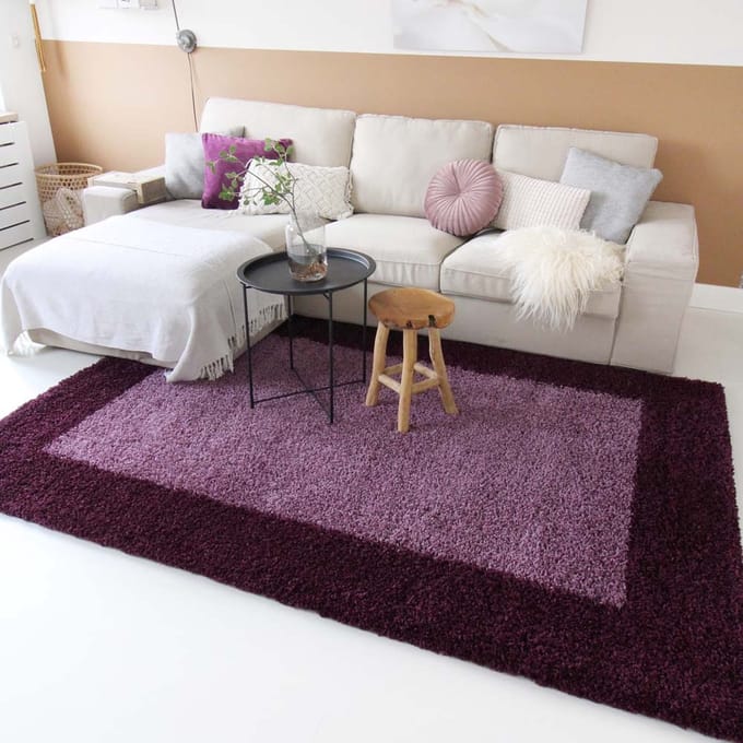 Hoogpolig vloerkleed - Trend Frame paars 300x400