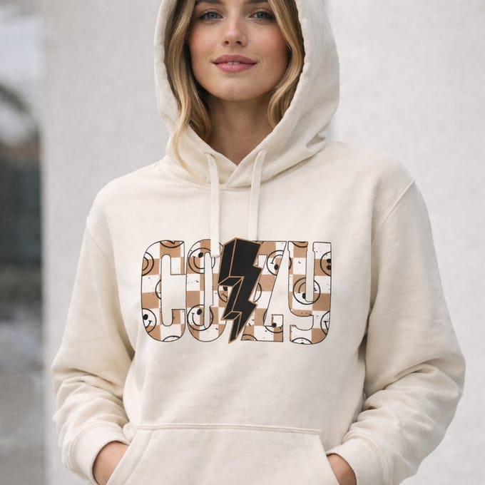 Dames Hoodie - Smiley Cozy - Beige - Maat M