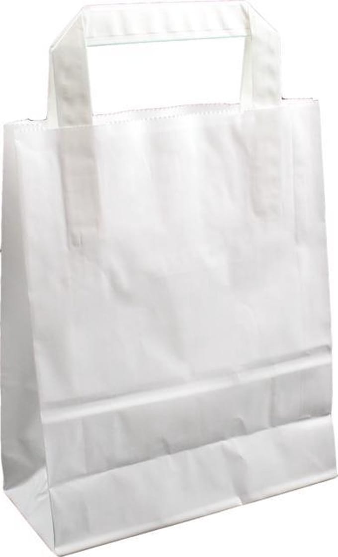 Tas, Wit kraft, platte papieren handgreep, 18x8x22cm, draagtas, wit - 50 stuks
