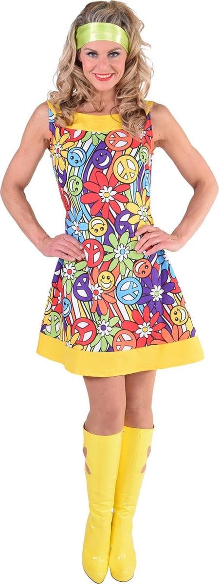 Magic Design Verkleedjurk 70's Smile Dames Polyester Geel Mt Xl