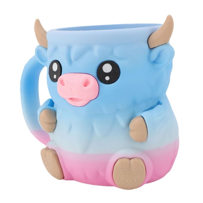Support pour pot de glace PLA Vache de dessin animé Isolé Étanche Conteneur pour pot de glace Porte-canette de bière Tasse avec fente pour cuillère bleu