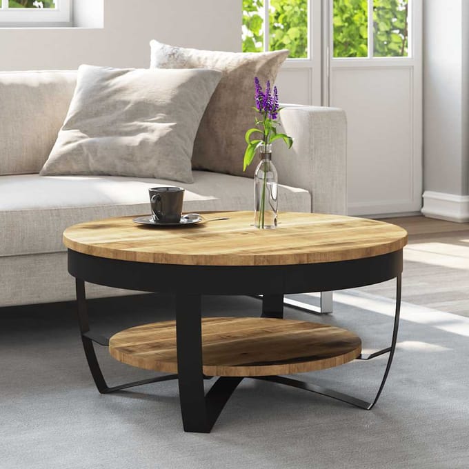 vidaXL - Salontafel - 65x32 - cm - massief - ruw - mangohout