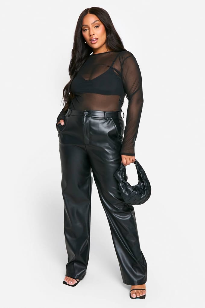 boohoo Dames Plus Bodysuit met Ronde Hals en Lange Mouwen | Zwart | Maat: 52