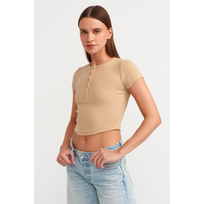 Dames Korte Slim-fit Crew Neck T-shirt