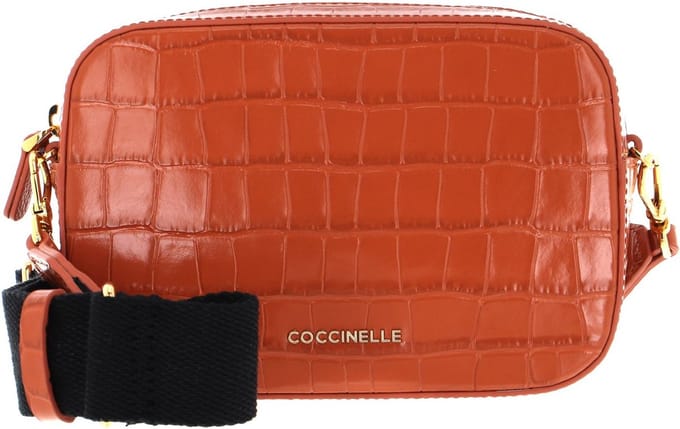 COCCINELLE Leren Schoudertas Mini Bag Croco Leather Chestnut Bruine