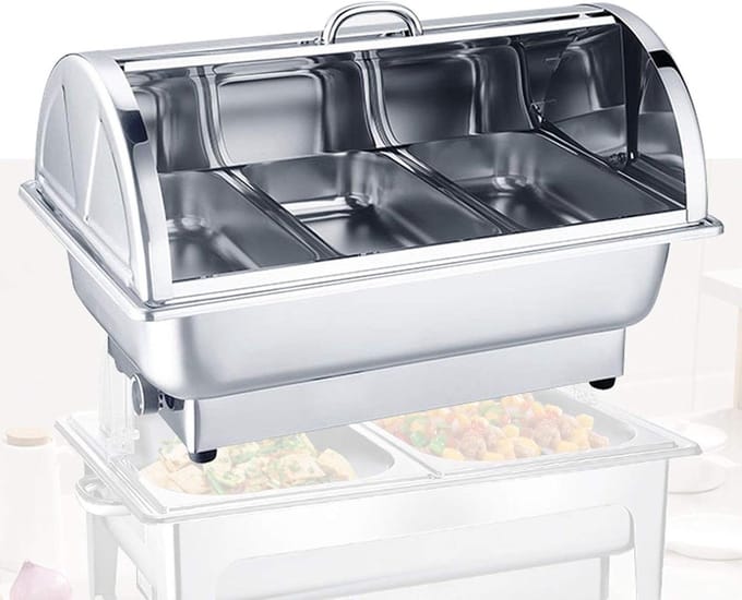 Elektrische Warmhoudbak - Buffetwarmer Serveer - Eten Warm Houden - Instelbare Temperatuur - 9L Capaciteit - Zilver