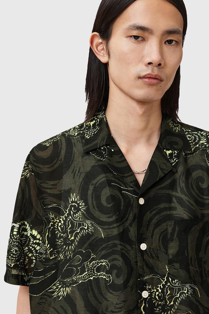 AllSaints Sidewinder Ss Shirt Kelp Green Größe: S | Casual hemden Outlet | Herren | Grün