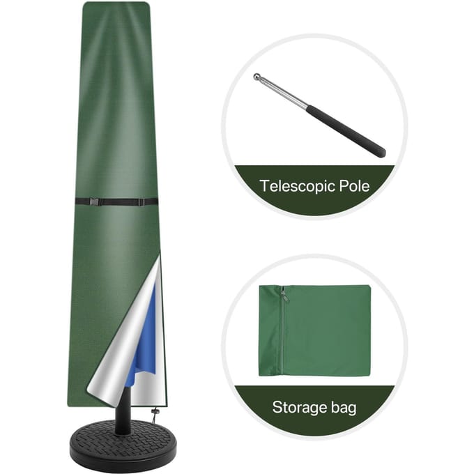Rechte Parasolhoes Waterdichte Parasol Beschermhoes met Telescopische Stang Rits UV-Anti Winddicht Tuinparasolhoes 170cm groen