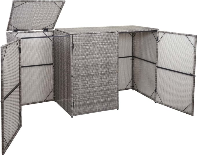 3-vaks prullenbak deksel MCW-E25, prullenbak deksel prullenbak, poly rattan 3x120l ~ grijs