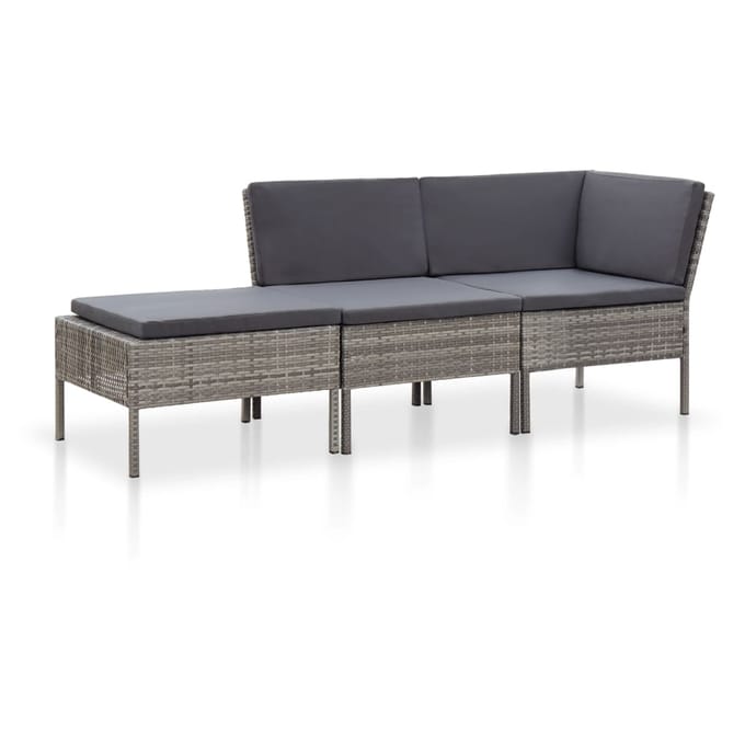 vidaXL - 3-delige - Loungeset - met - kussens - poly - rattan - grijs