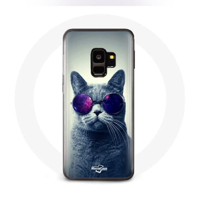 Coque pour Samsung Galaxy S9 plus Chat avec Lunettes violettes