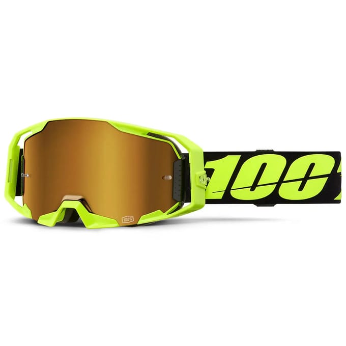 100% Armatic motorcrossbril - Neon Geel - Gouden spiegellens