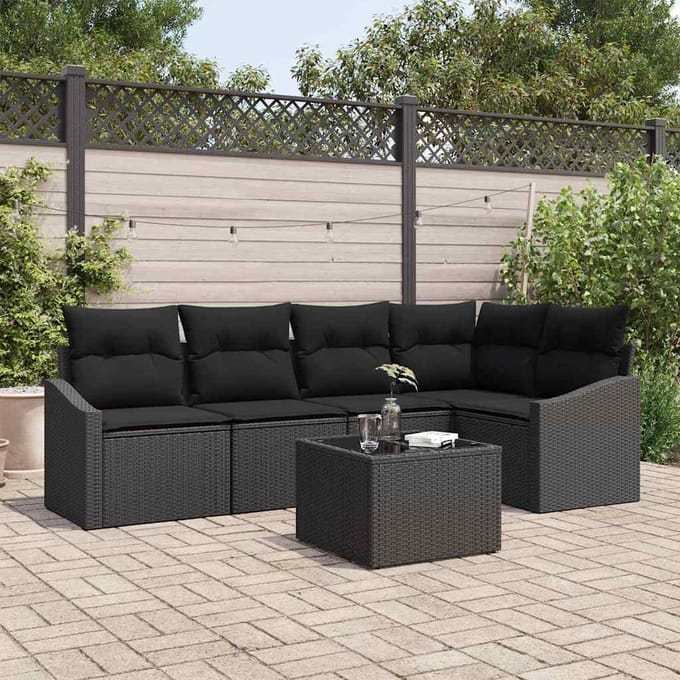 vidaXL Bankstel 6 st Zwart poly rattan