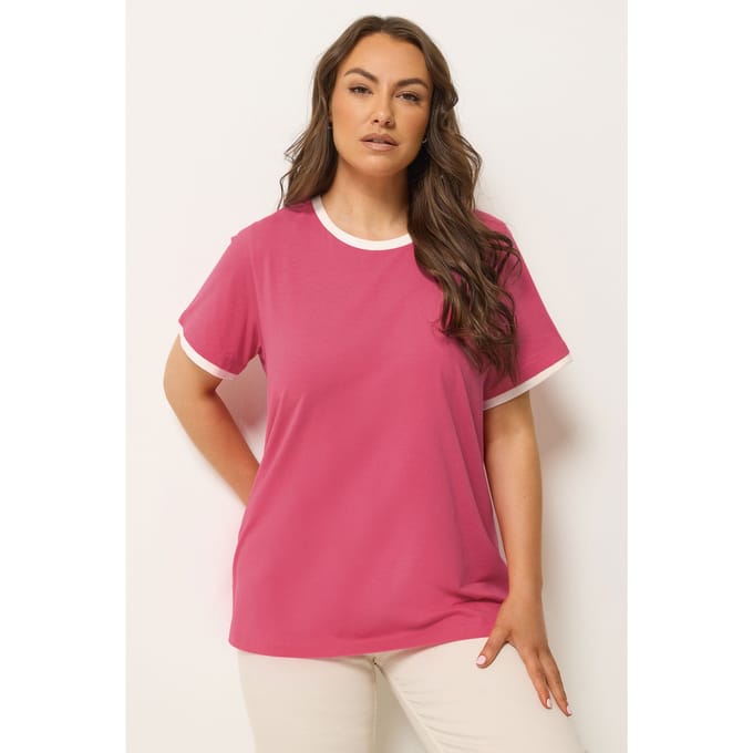 Yours Roze Tshirt Met Contrasterende Bies Size 42