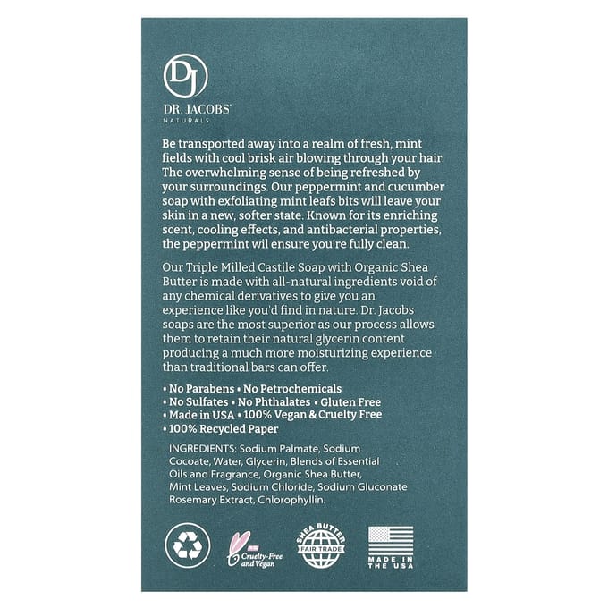 Dr. Jacobs Naturals, Savon solide exfoliant à la loofah, Mojito Menthe Concombre, 5 oz (142g) gray