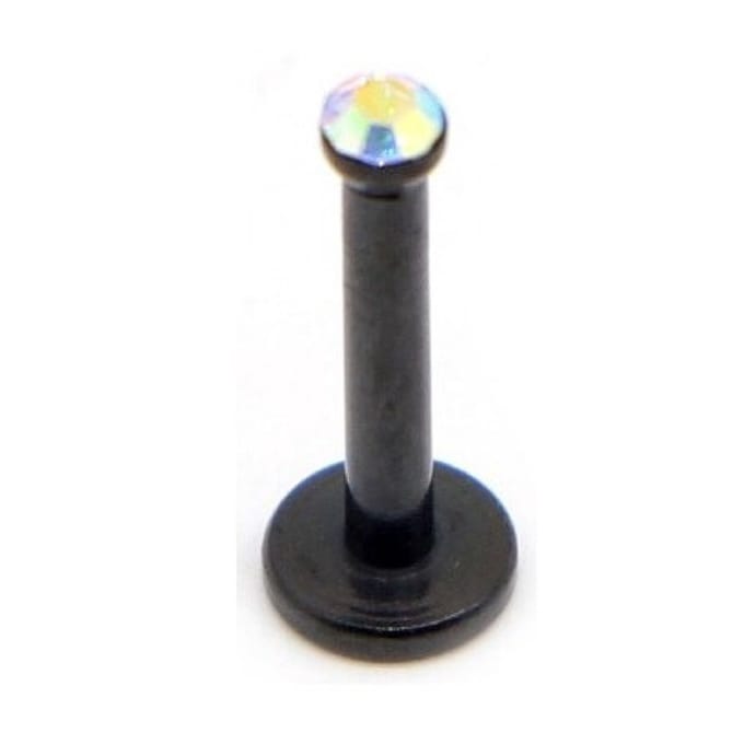 Zwart Met Steen - Tragus / Helix / Labret Piercing