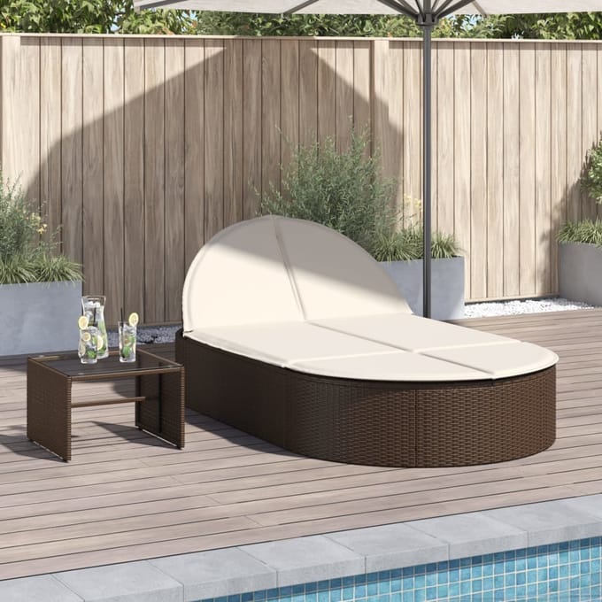 vidaXL - Ligbed - 2-persoons - met - kussens - poly - rattan - bruin