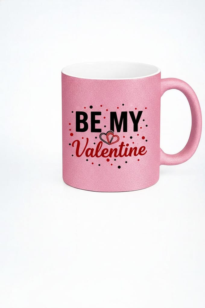 Valentijn Mok Roze Glitter - 'BE MY Valentine' Beker | Romantisch Cadeau Liefde