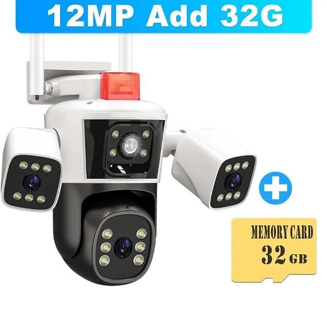 EU 6K 12MP WiFi IP 3 Camera Buiten Panoramisch zicht met drie lenzen PTZ IP-camera AI Tracking Beveiliging CCTV Videobewaking Wifi camera+32G