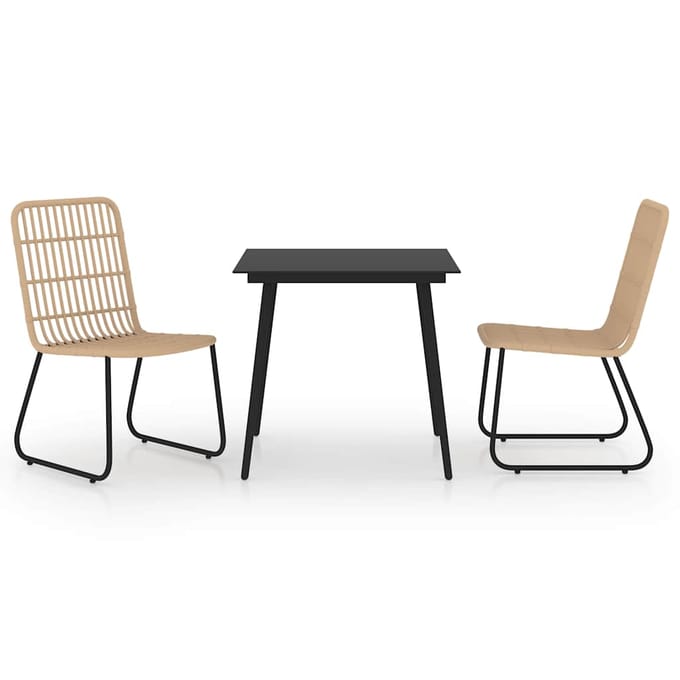 vidaXL - 3-delige - Tuinset - poly - rattan - en - glas