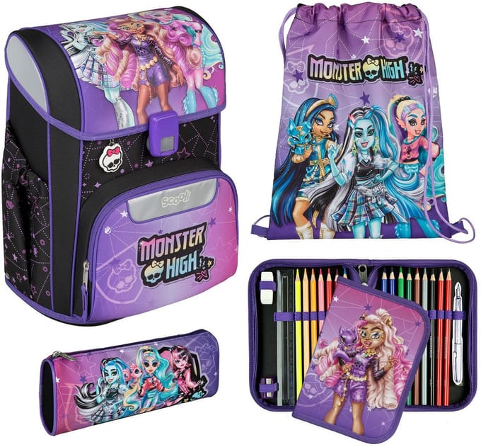 Scooli schooltas EasyStart Schulranzen-Set 5-delig Monster High paars zwart
