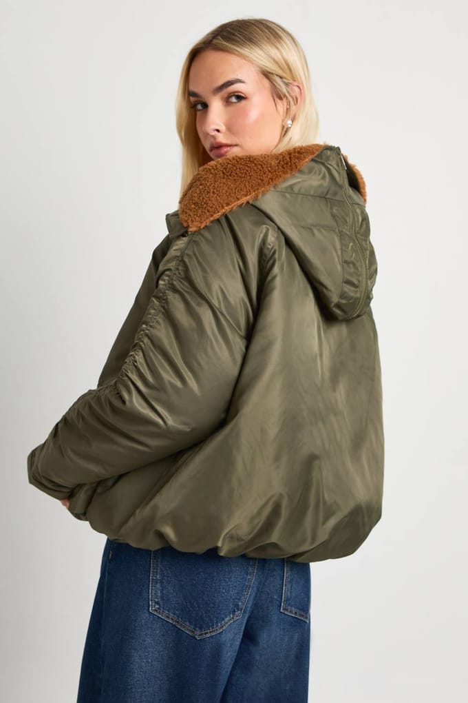 boohoo Dames Borg gevoerde Bomber | Khaki | Maat: 8