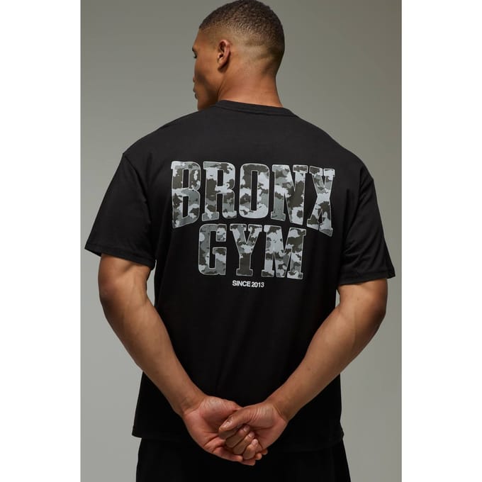 Active Camo Bronx Gym Oversized T-shirt | Black | Size XL