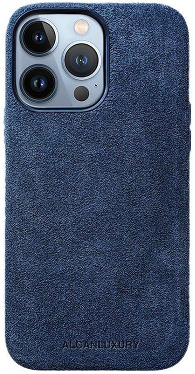 ALCANLUXURY Alcantara Hoesje geschikt voor iPhone 13 Pro Max – Echt Italiaans Alcantara® – Geschikt voor MagSafe – Back Cover – Ocean Blue