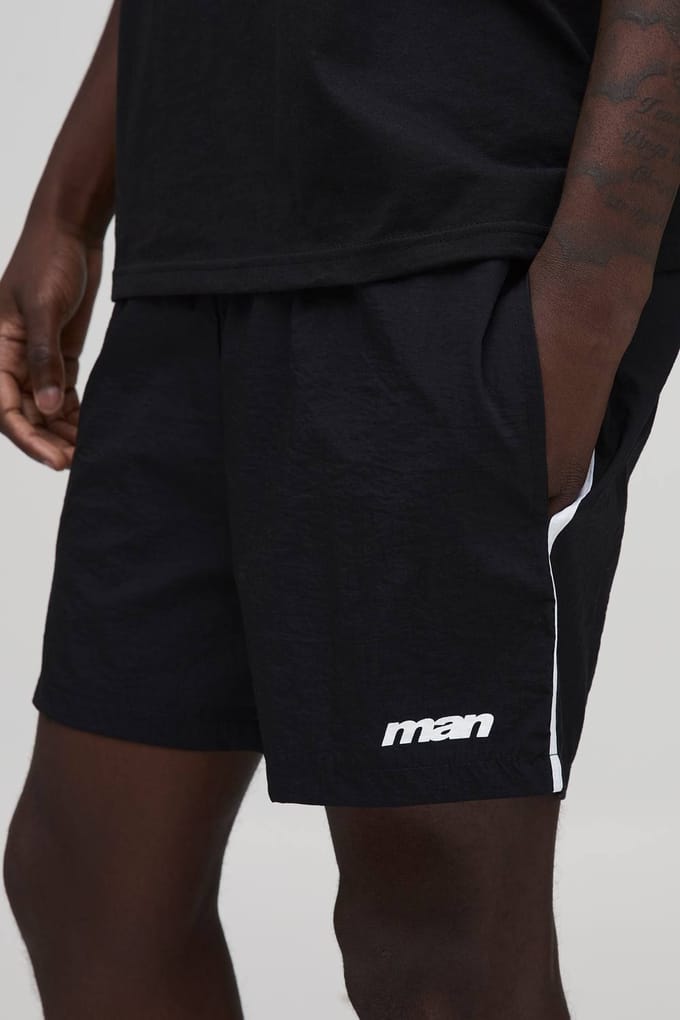 Ontspannen Korte Short Met Zijstreep Van Nylon | Black | Size Medium