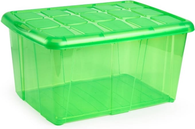 Plasticforte opslagbak organizers met deksel - transparant/groen - 60 liter - kunststof