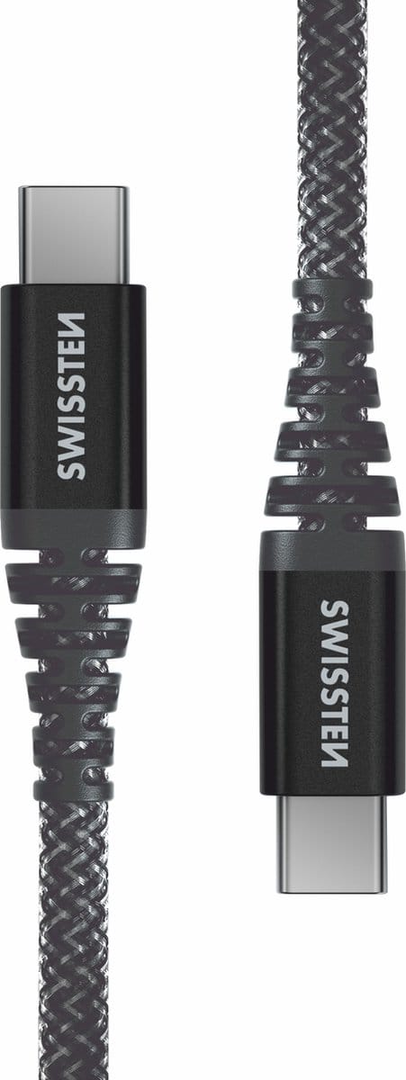 Swissten - Aramid Reinforced - USB-C naar USB-C Kabel - 1,5 Meter - Grijs - 71542010