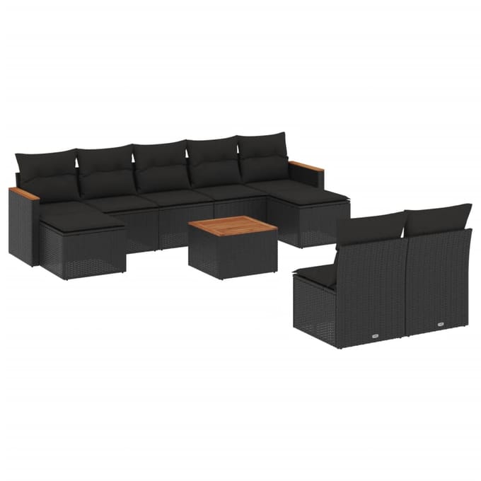 vidaXL - 10-delige - Loungeset - met - kussens - poly - rattan - zwart