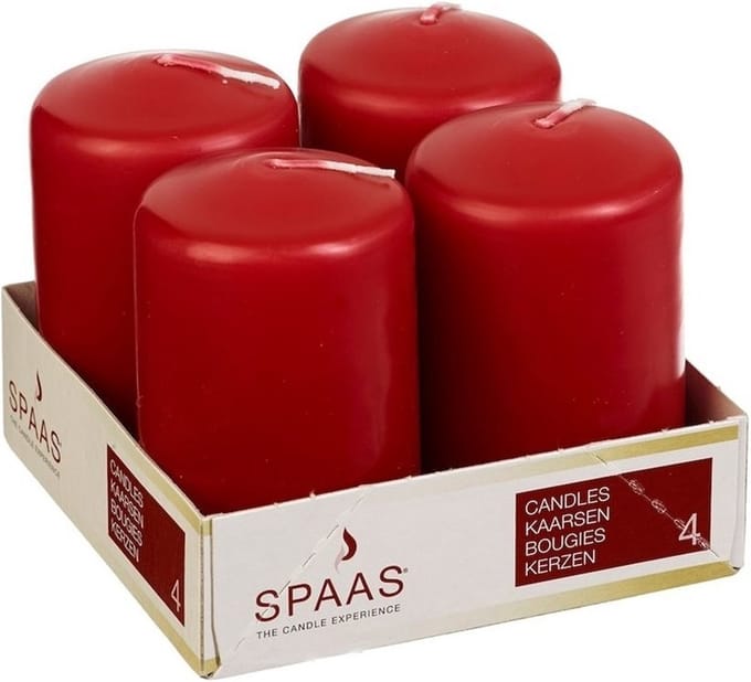 Spaas Stompkaarsen/zuilkaarsen - set van 4x - rood - D5 x H8 cm - 12 branduren