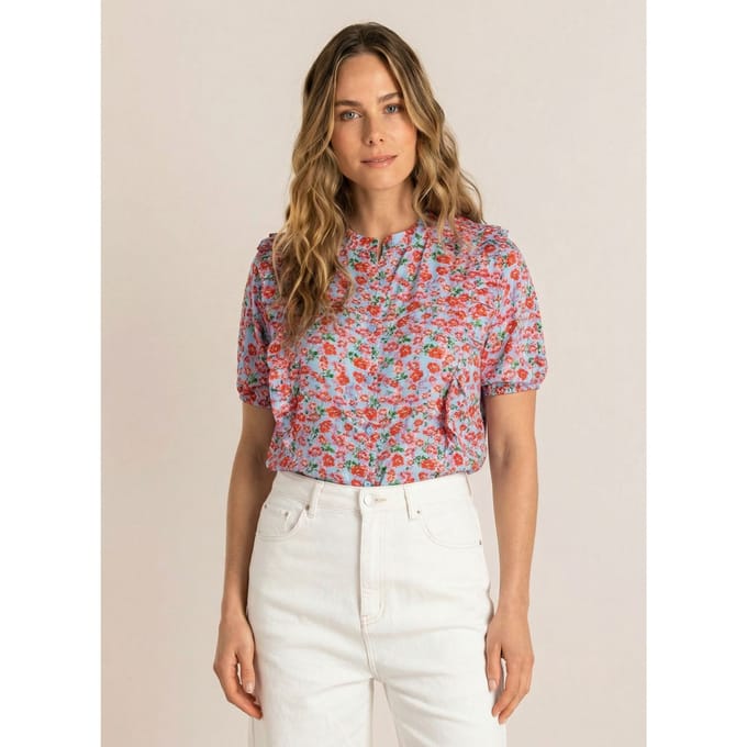 IVY BEAU Penny Tops - Light Blue/Multi-Col - maat 42