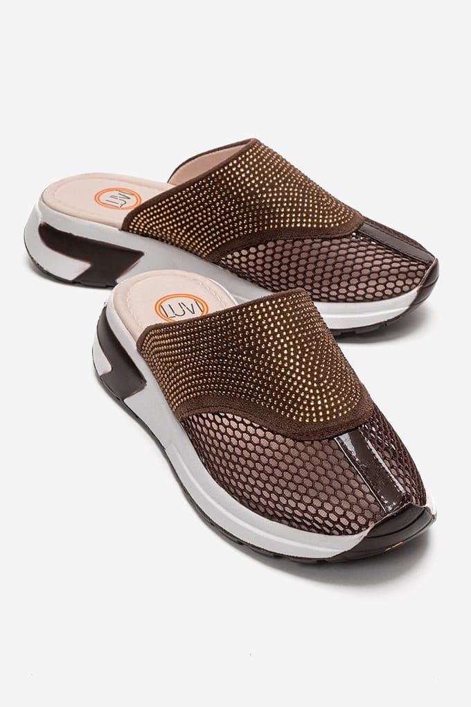GLEA Mesh Strass Mules Dames