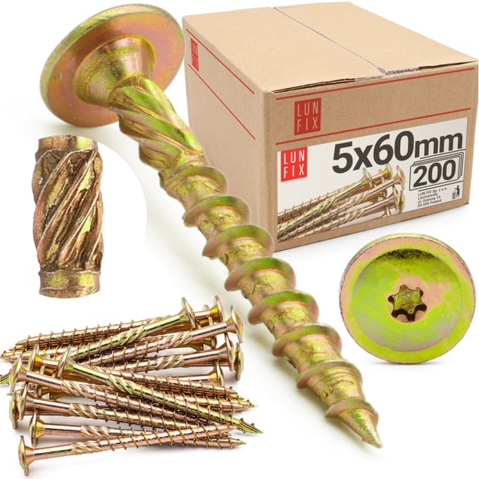 LUN FIX - Grootflensplaatschroeven 5x60 voor hout WKCP - 200 Stuks