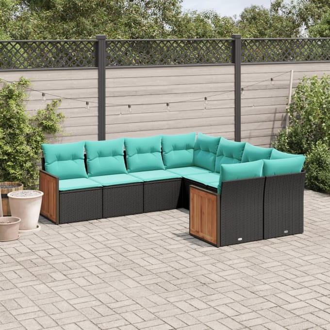 vidaXL - 8-delige - tuinbankset - met - kussens, - zwart - polyrotan