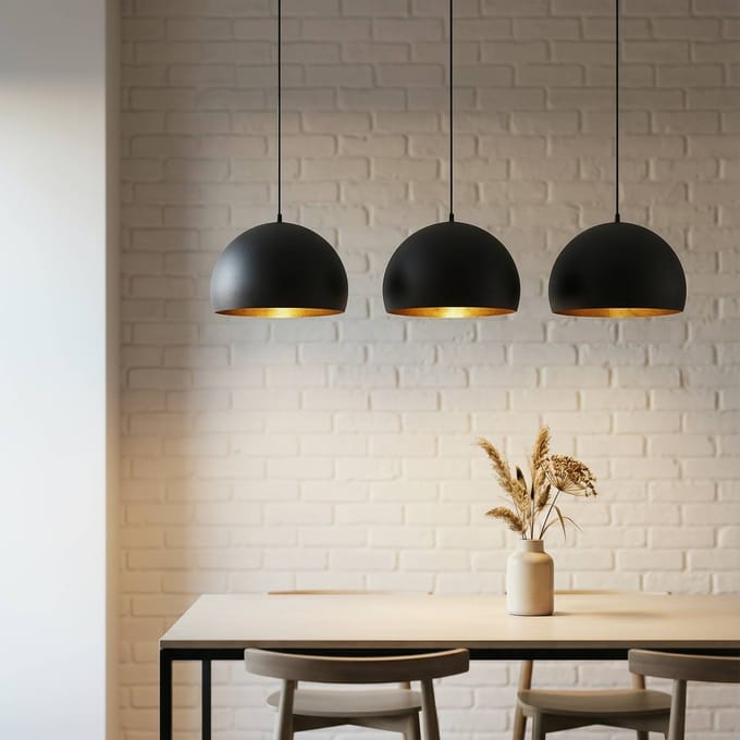Lindby - hanglamp - 3lichts - Staal - H: 20 cm - E27 - zwart, goud