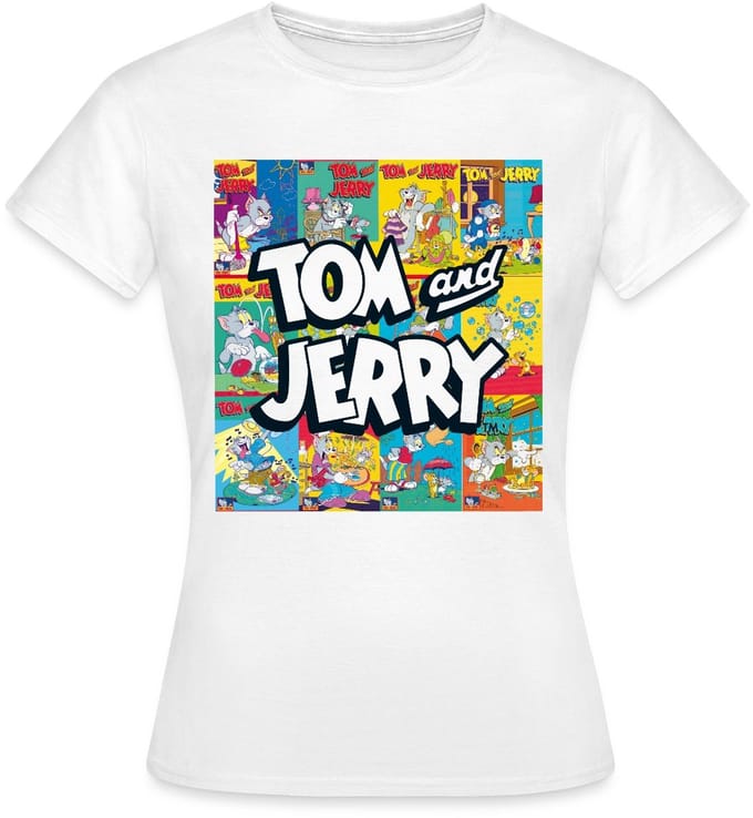 Tom And Jerry Logo Met Vintage Cover Collage T-Shirt Dames