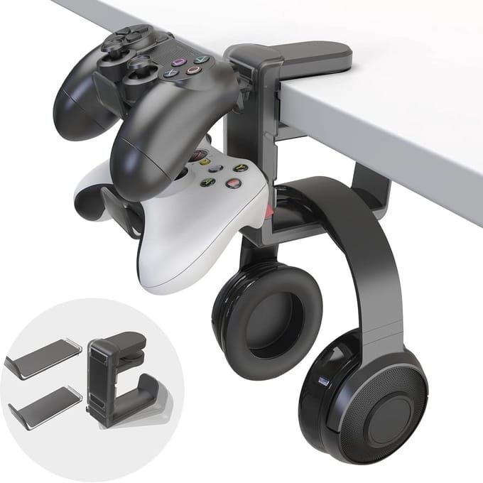 3-in-1 Gaming Hoofdtelefoon en Controller Houder met Verstelbare Arm - Onder Bureau Standaard