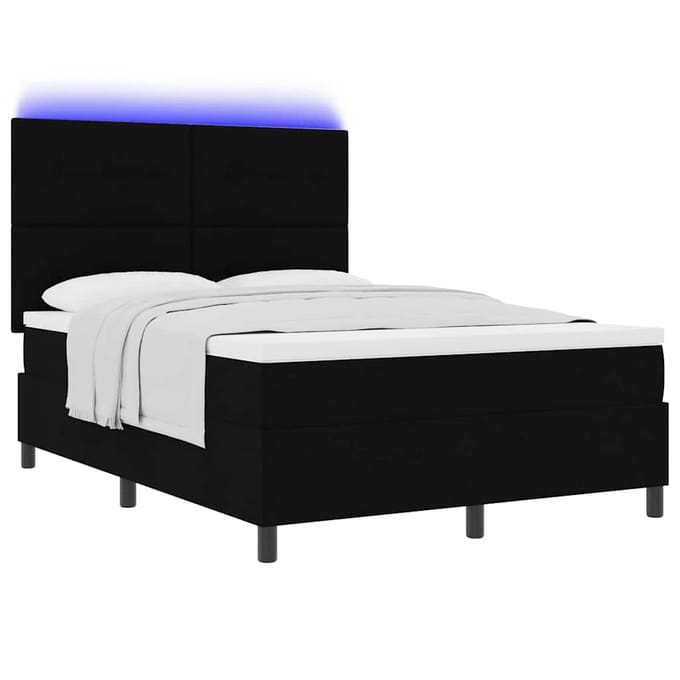 vidaXL - Boxspring - bed - met - LED-stripverlichting - Zwart - 160 - x - 200 - cm - Stof