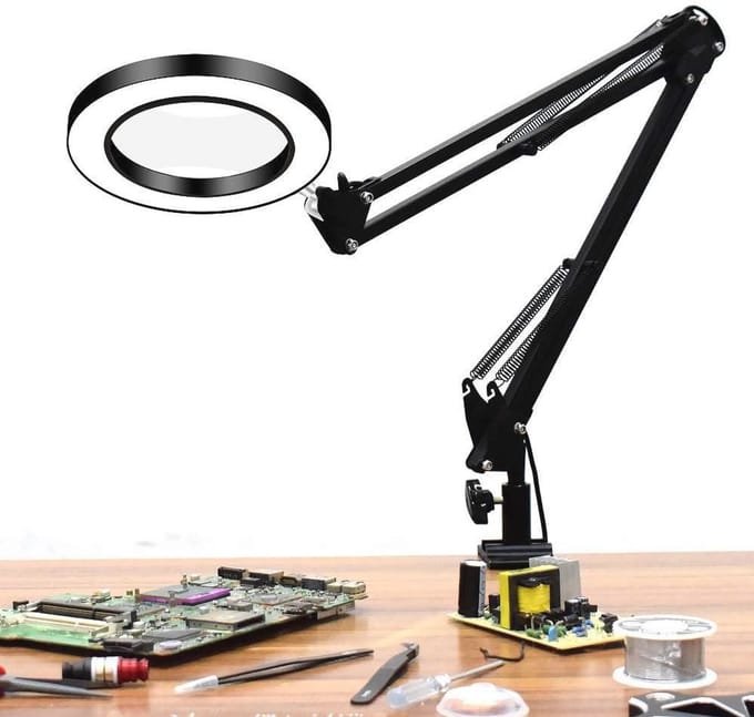 5x LED Vergrootglas Bureaulamp met Klem - USB-Aangedreven Dimbare Lamp met 3 Kleurmodi
