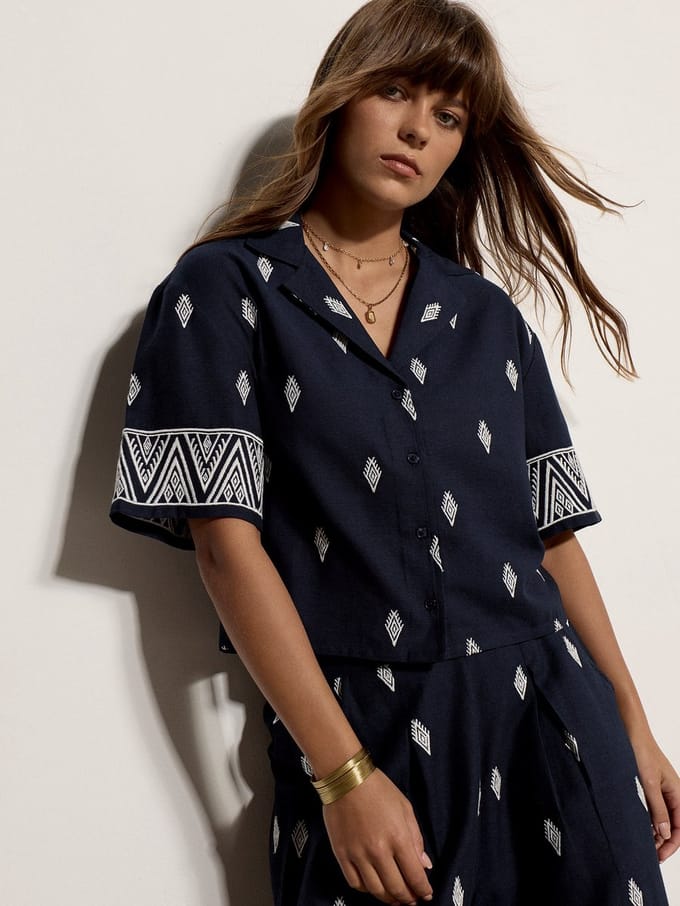 Katoenmix shirt met borduursel