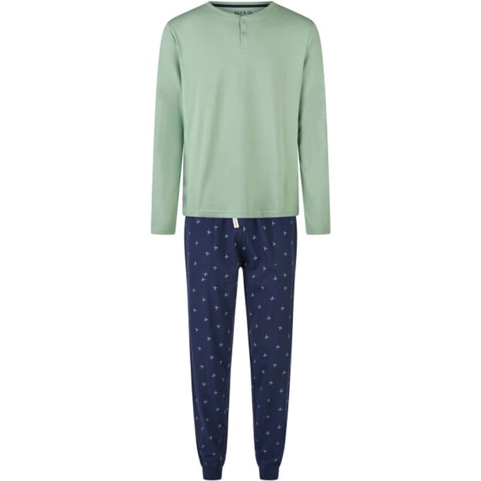 Phil & Co Heren Pyjama Set Lang Groen/Blauw - Maat L