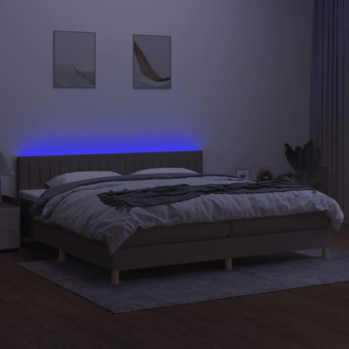 vidaXL - Boxspring - met - matras - en - LED - stof - taupe - 200x200 - cm