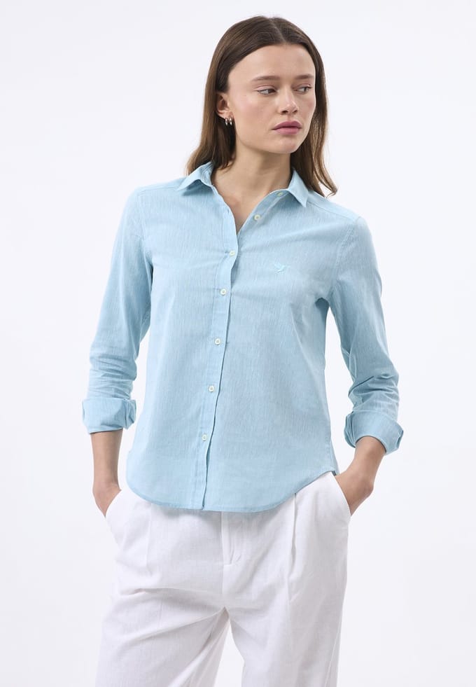 Felix Hardy Linnen Katoen Blend Shirt - Overhemd Dames Turquoise - S
